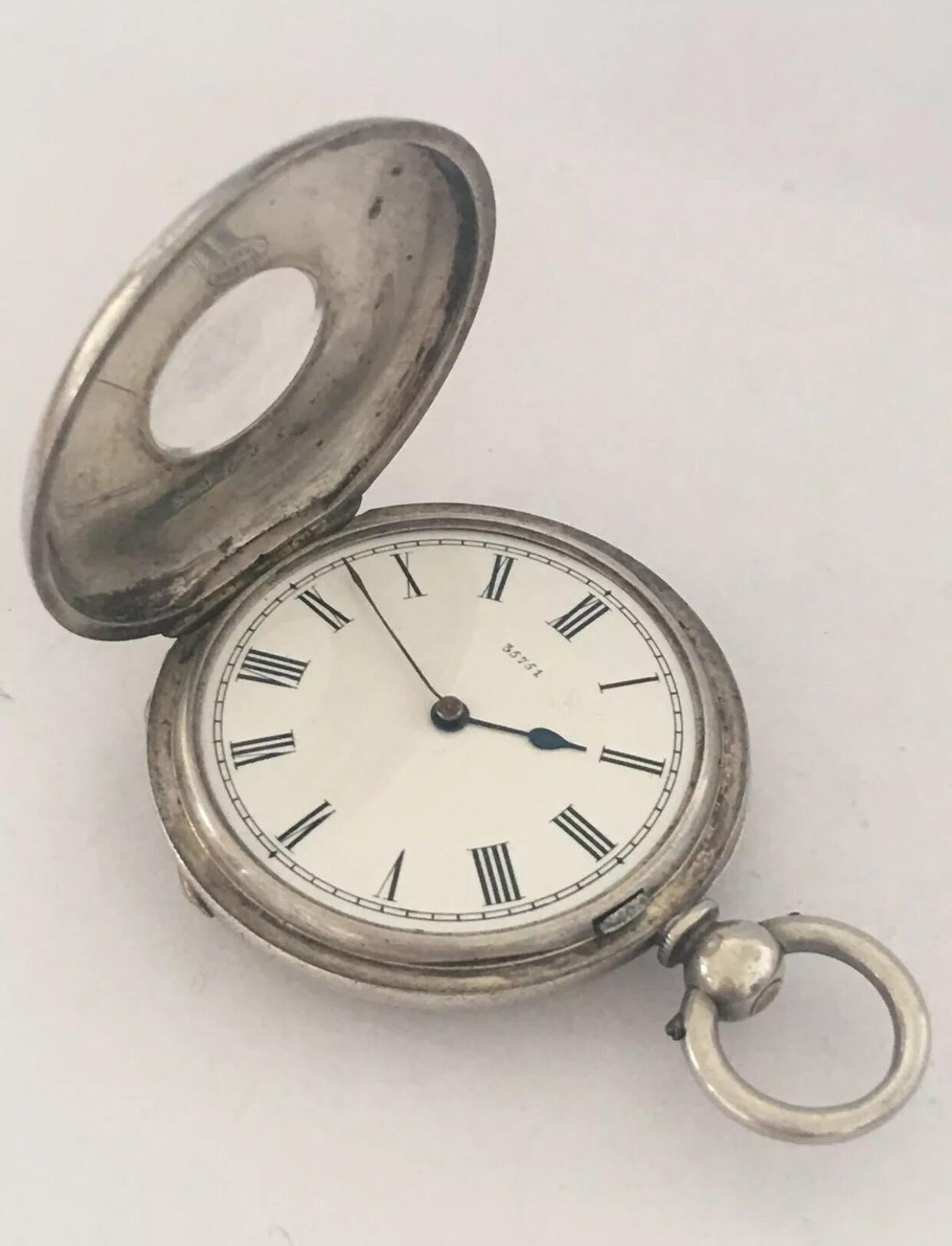 Antique Small Key-Wind Silver Half Hunter Pocket Watch In Fair Condition For Sale In Carlisle, GB