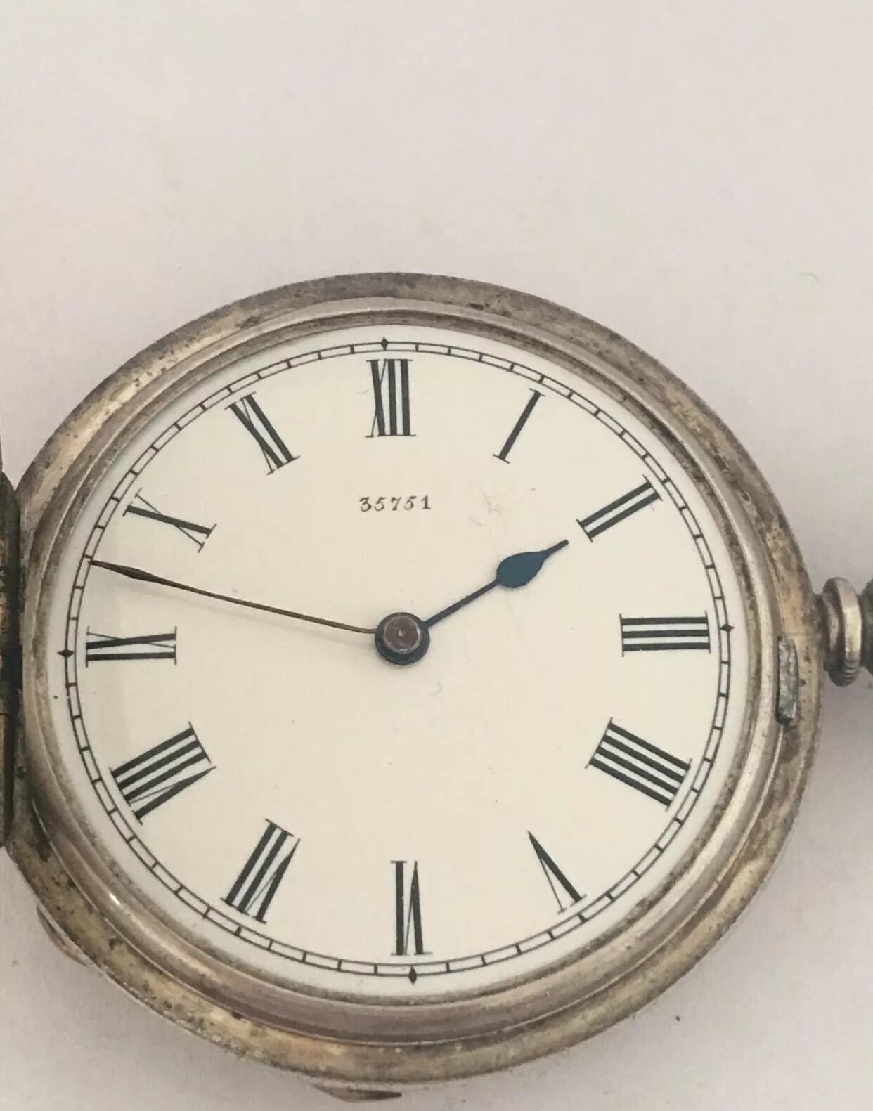 Women's or Men's Antique Small Key-Wind Silver Half Hunter Pocket Watch For Sale