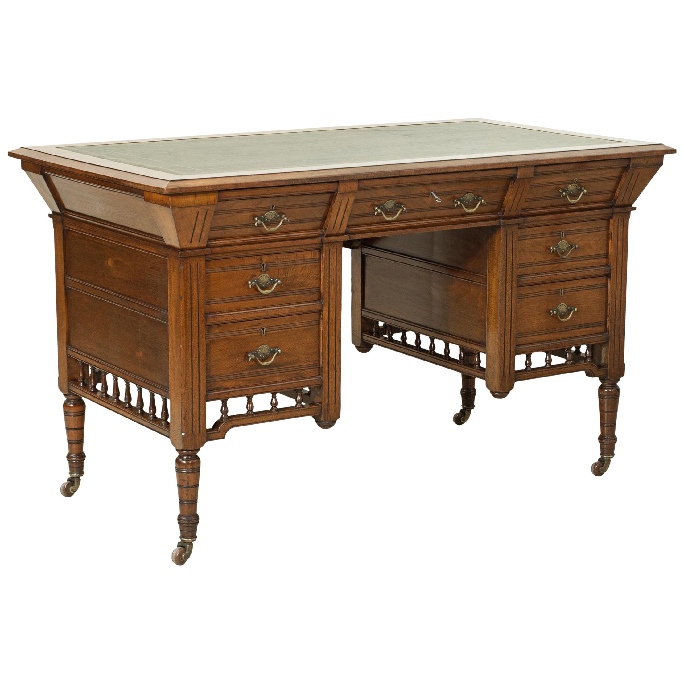 Antique, Small Ladies Walnut Partners Desk by Lovell & COX