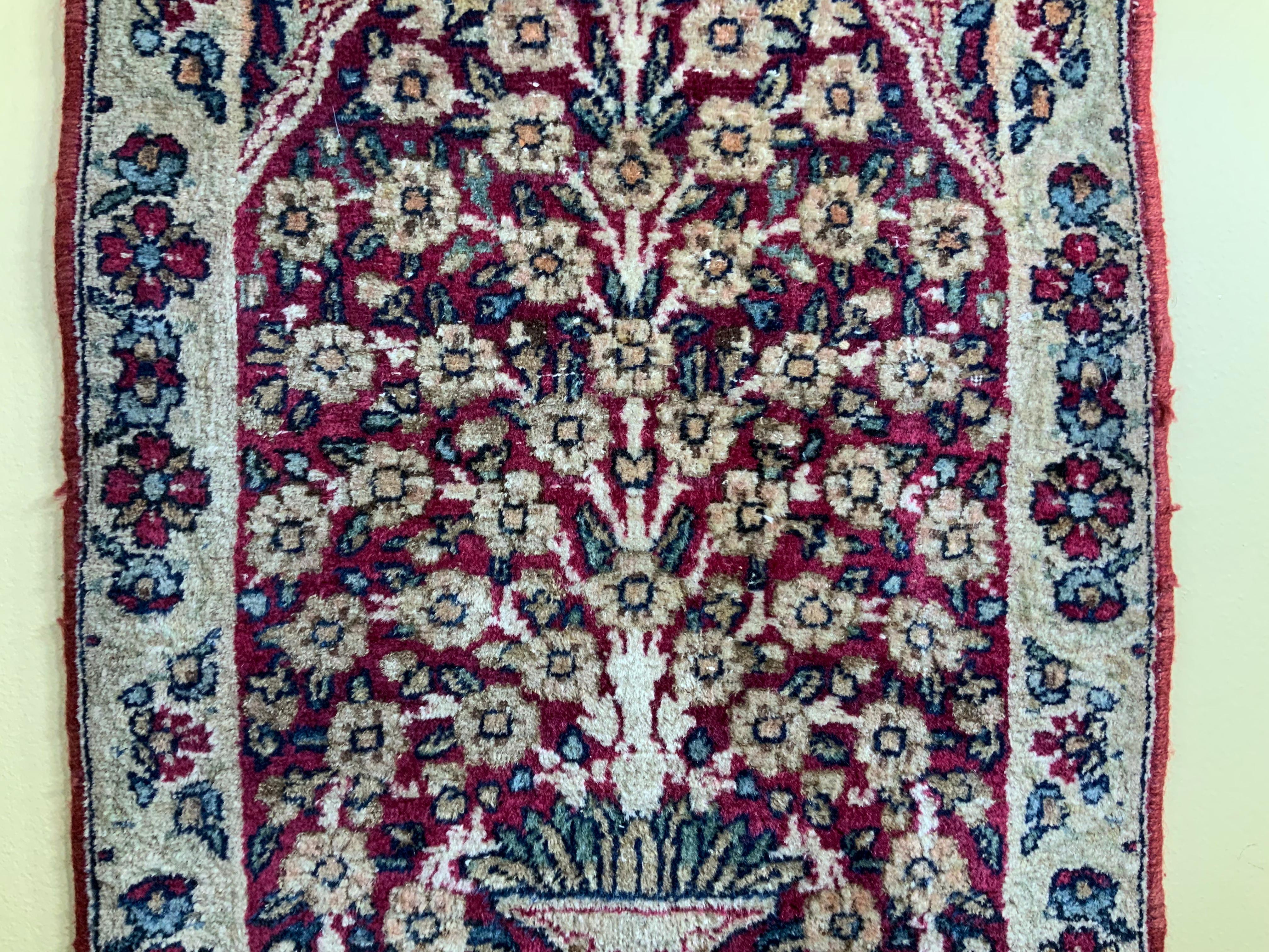 Antique Small Lavar Kerman Hand Woven Pictorial Rug For Sale 3