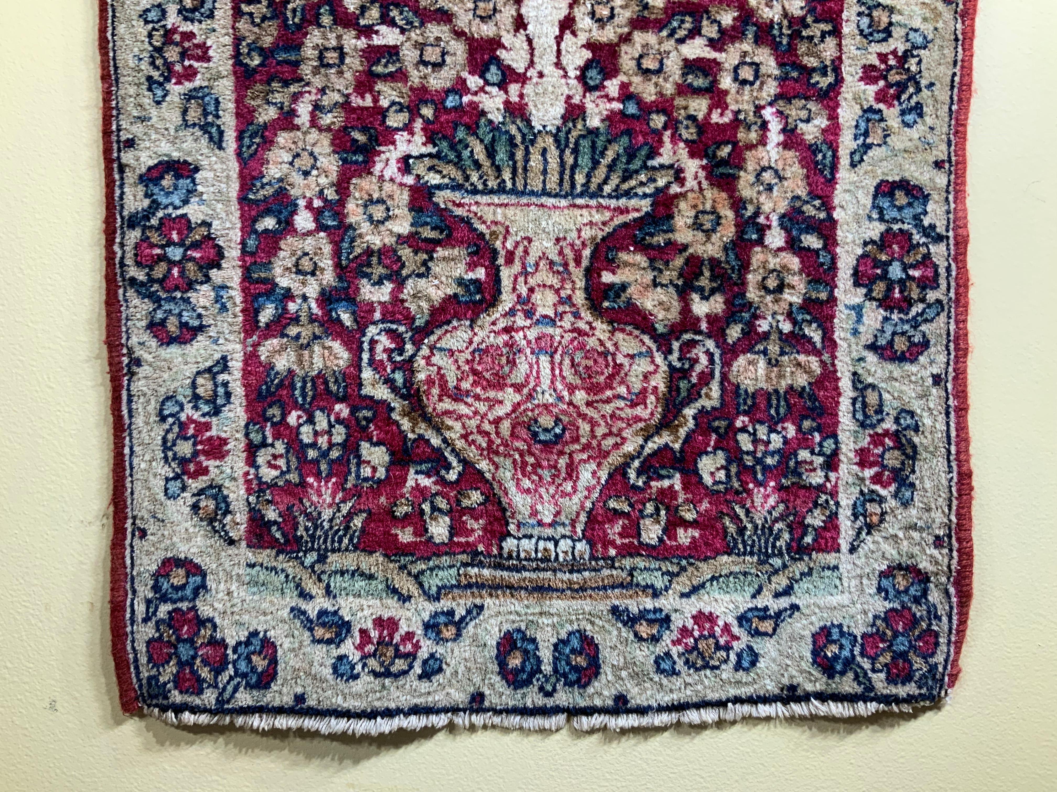 Antique Small Lavar Kerman Hand Woven Pictorial Rug For Sale 4