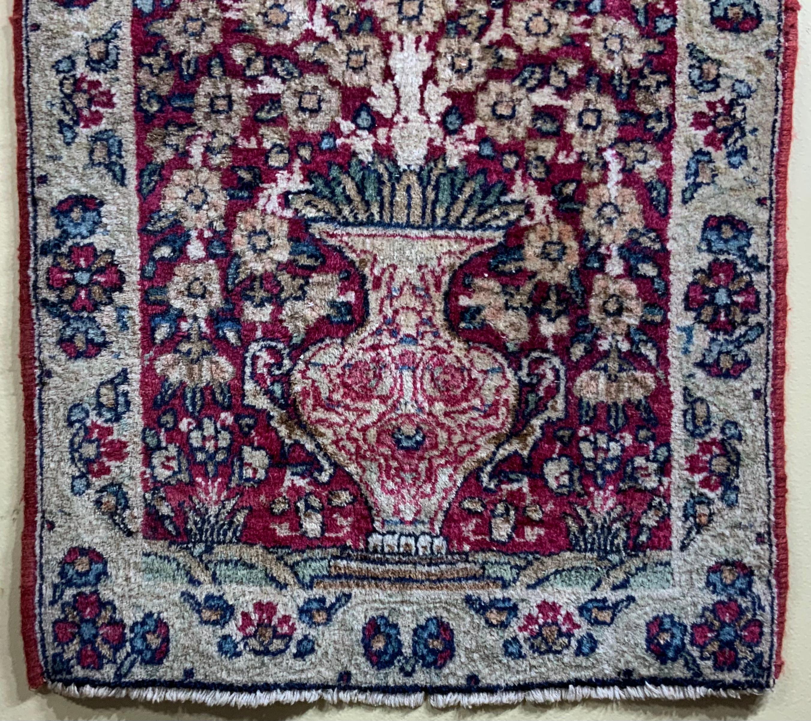 Early 20th Century Antique Small Lavar Kerman Hand Woven Pictorial Rug For Sale