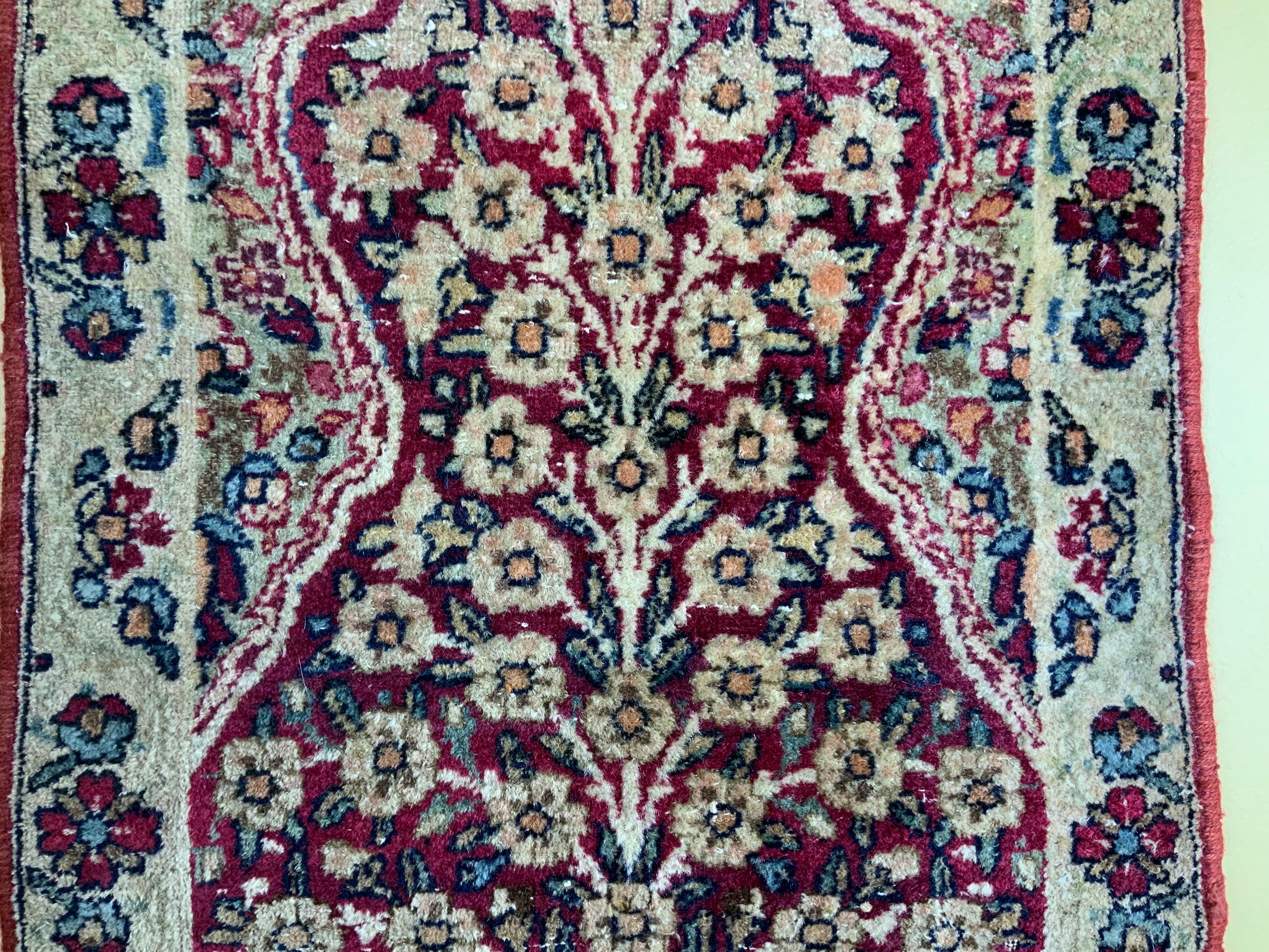 Antique Small Lavar Kerman Hand Woven Pictorial Rug For Sale 2