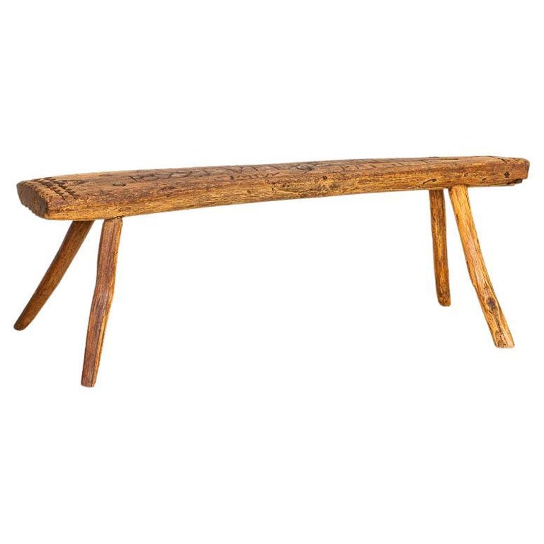 Antique Small Narrow Carved Bench Dated 1899 from Hungary at 1stDibs