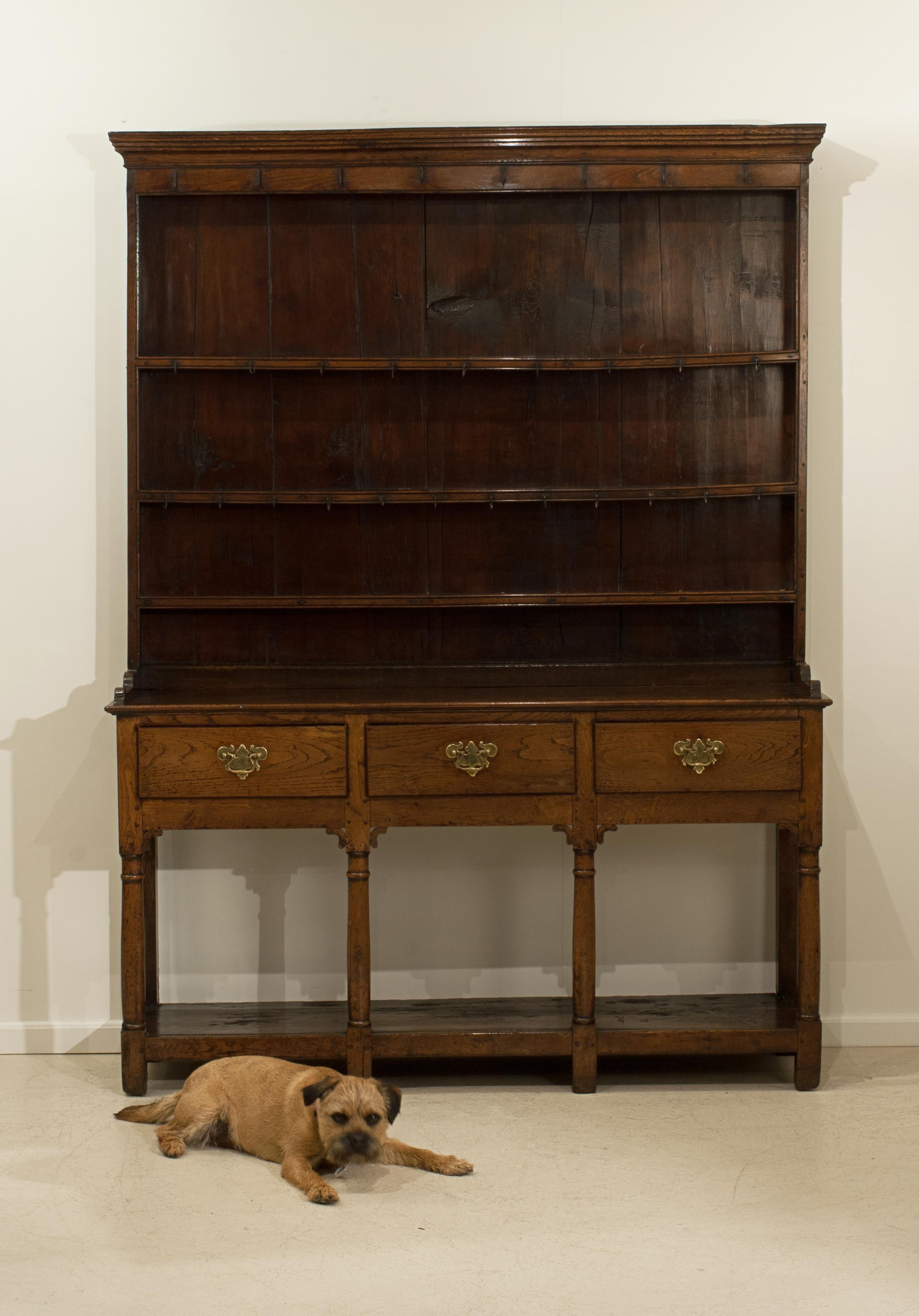 Antique Small, Oak Potboard Dresser With Rack and Three Drawers For Sale 13