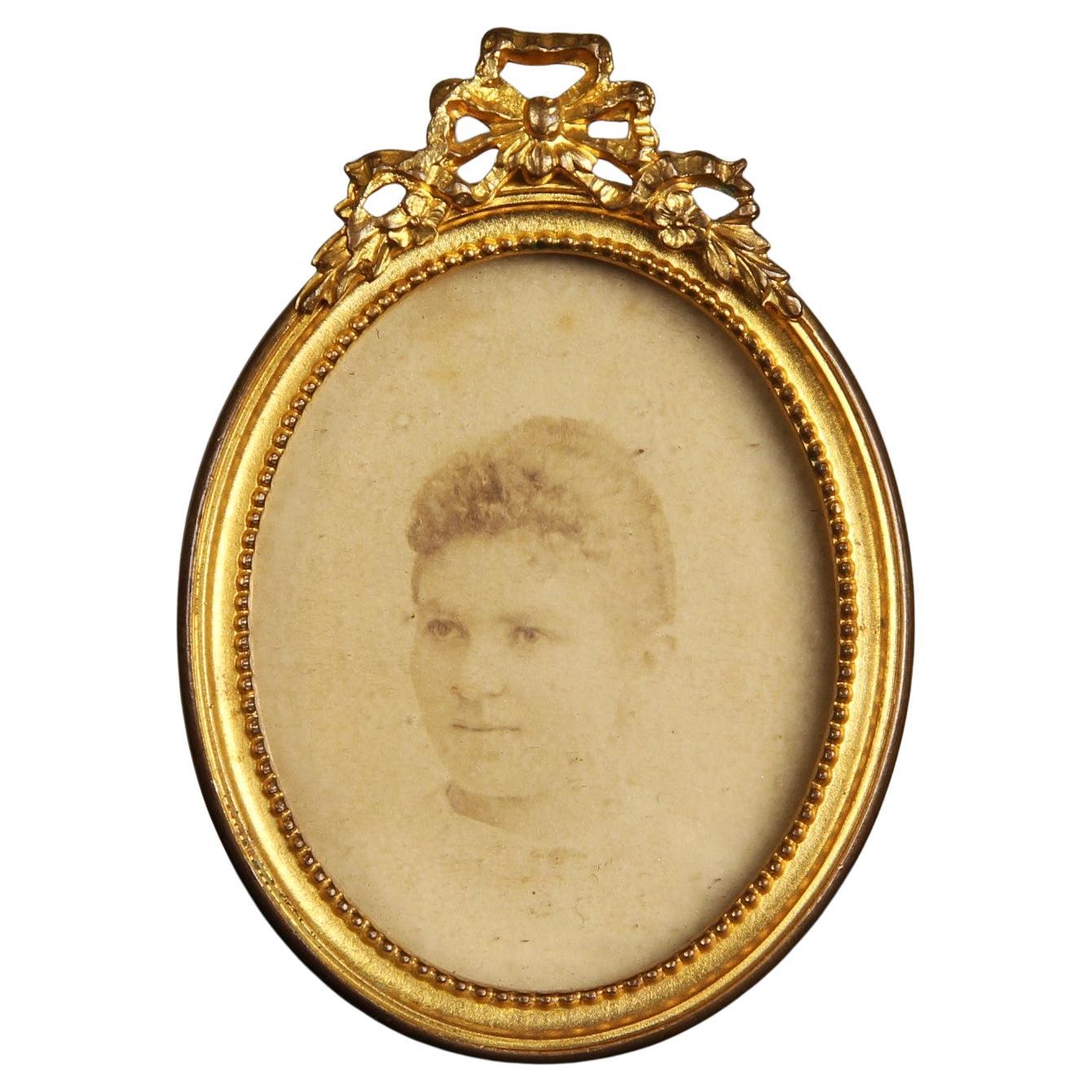 Antique Small Picture Frame With Bow, Victorian, France, 1880s, 4 x 5 cm