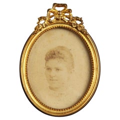 Antique Small Picture Frame With Bow, Victorian, France, 1880s, 4 x 5 cm