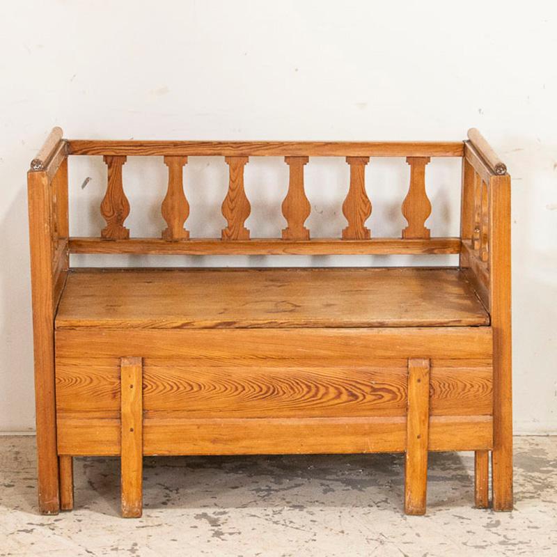 Swedish Antique Small Pine Bench with Storage, Sweden