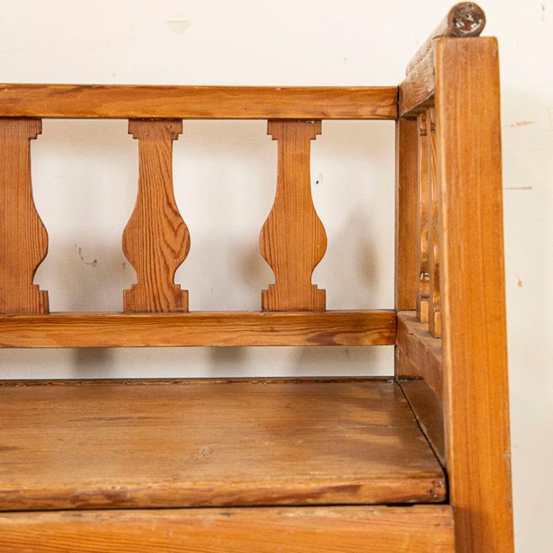 19th Century Antique Small Pine Bench with Storage, Sweden