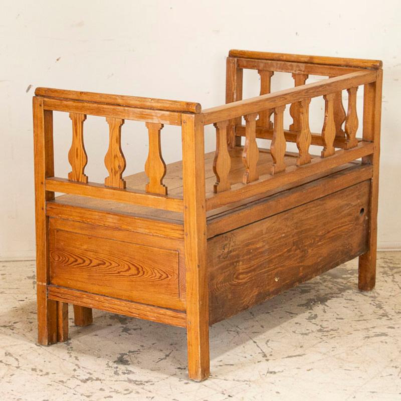 Wood Antique Small Pine Bench with Storage, Sweden