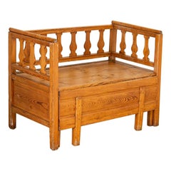 Used Small Pine Bench with Storage, Sweden
