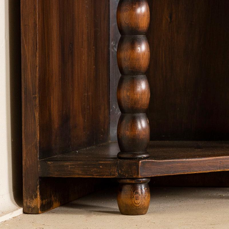 Antique Small Pine Standing Corner Cabinet with Lower Shelf from Sweden 7