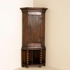 Antique Small Pine Standing Corner Cabinet with Lower Shelf from Sweden