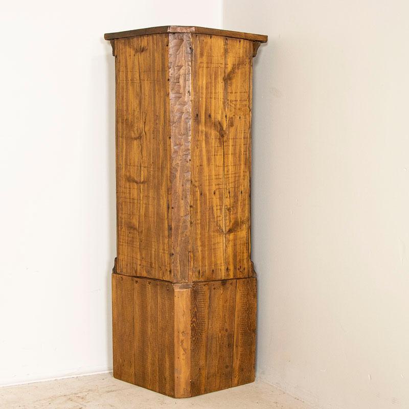 Wood Antique Small Pine Standing Corner Cabinet with Lower Shelf from Sweden