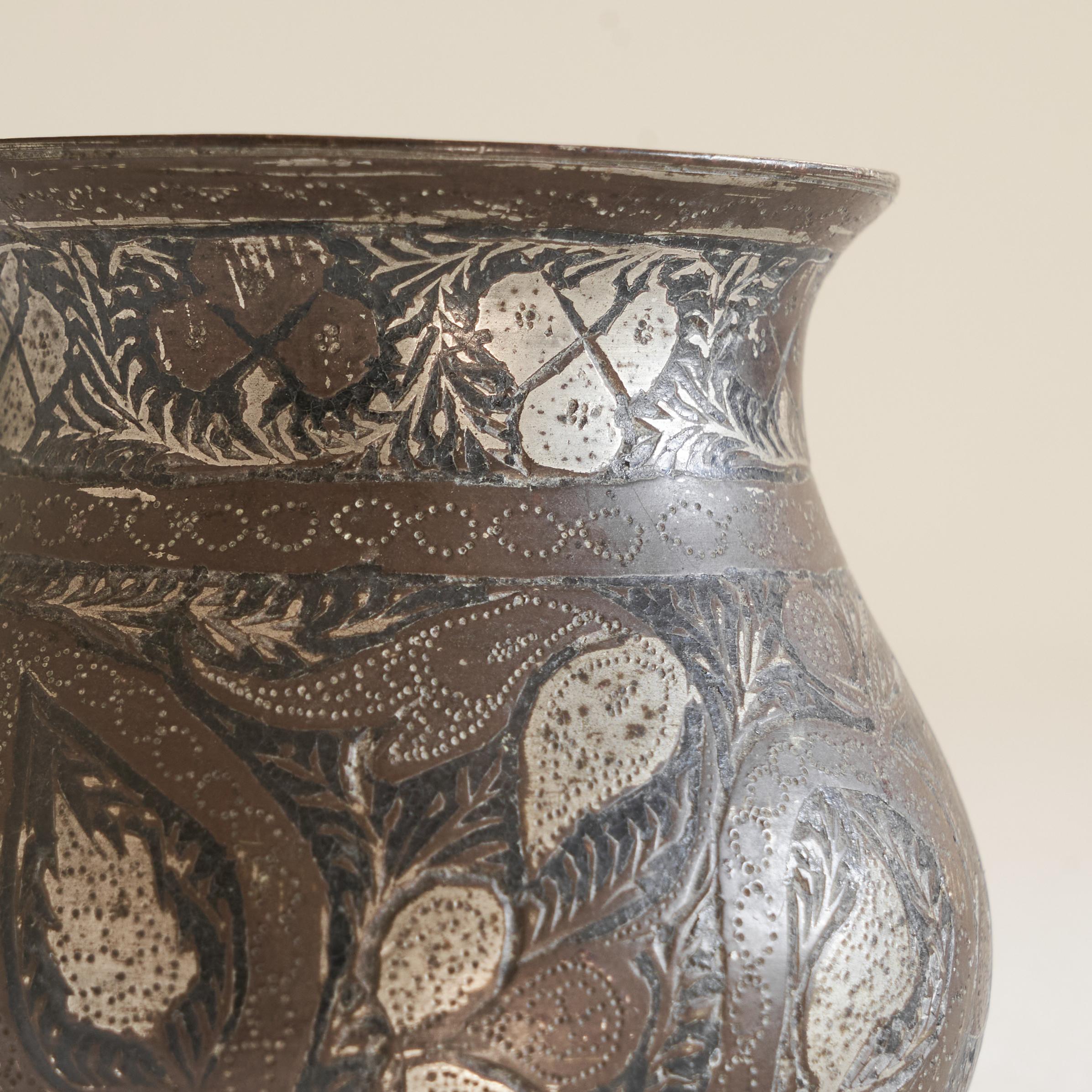 Antique Small Pyriform Shaped 'Bidri' Vase For Sale 1