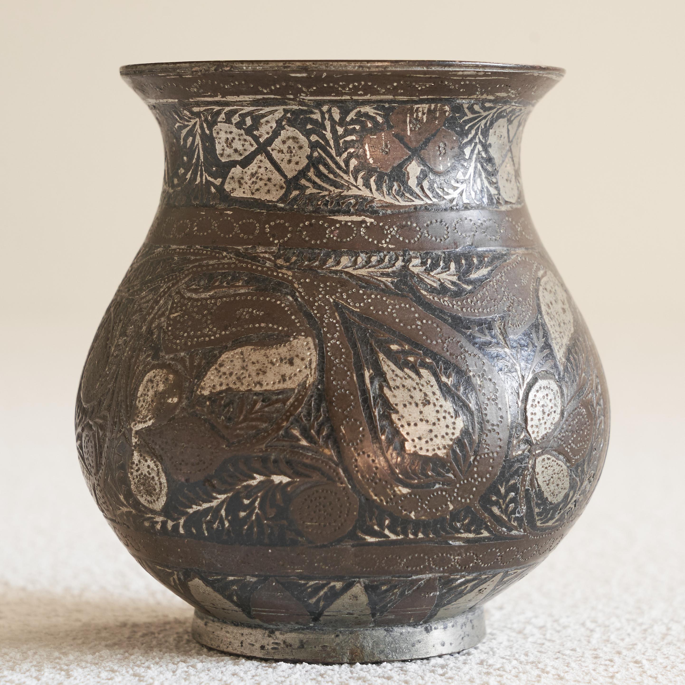 Asian Antique Small Pyriform Shaped 'Bidri' Vase For Sale
