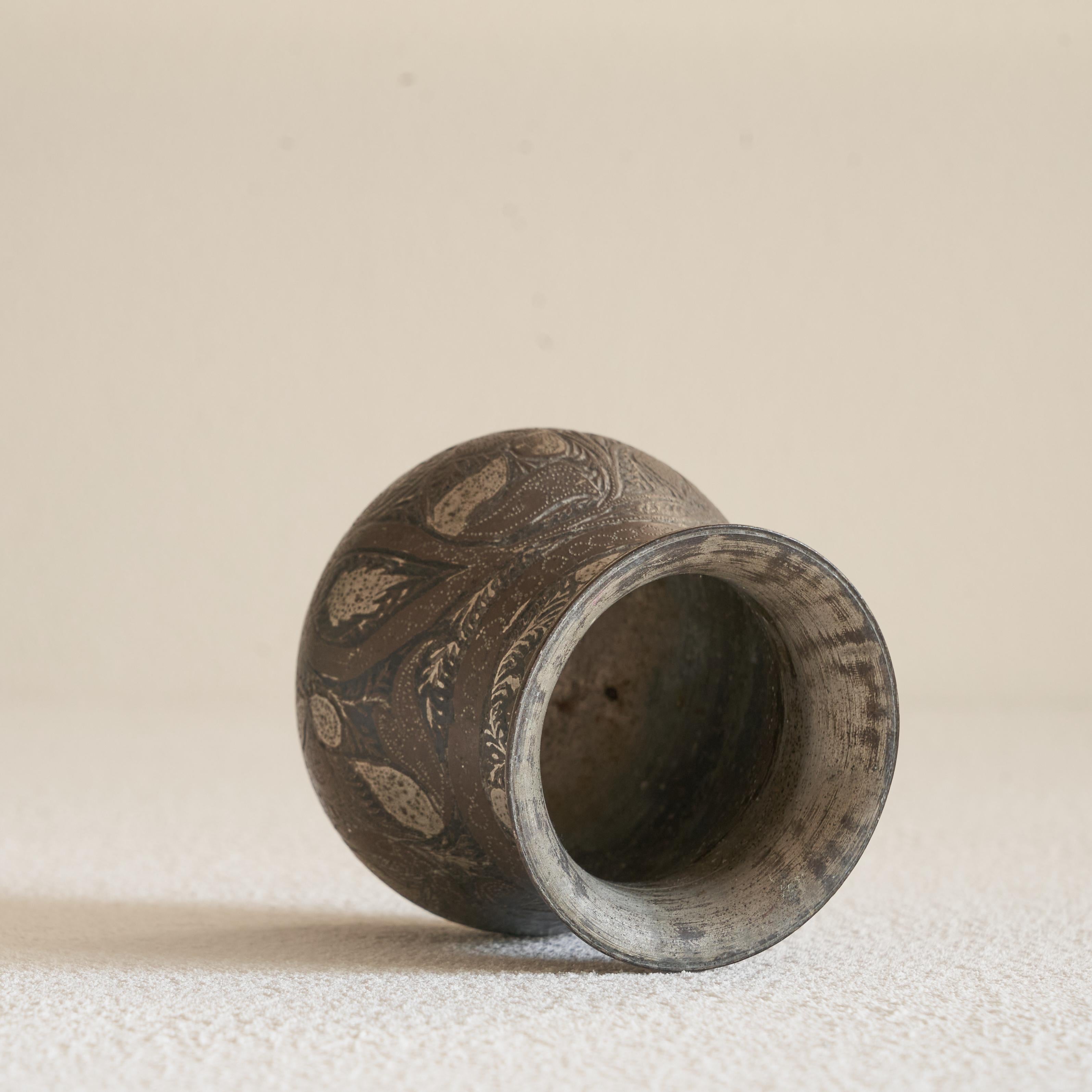 20th Century Antique Small Pyriform Shaped 'Bidri' Vase For Sale