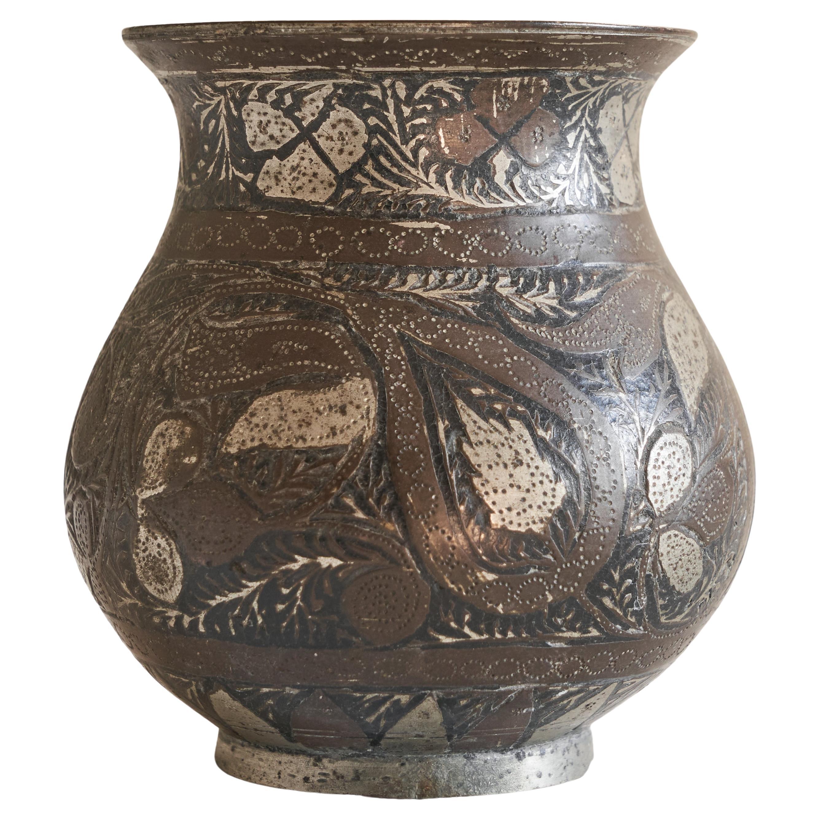 Antique Small Pyriform Shaped 'Bidri' Vase For Sale