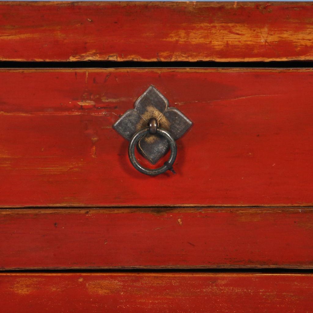 Antique Small Red Lacquered Chinese Sideboard In Good Condition In Round Top, TX