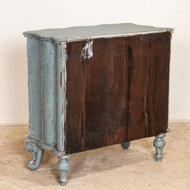 Antique Small Rococo Blue Painted Chest of Drawers Nightstand In Good Condition In Round Top, TX