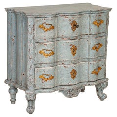 Antique Small Rococo Blue Painted Chest of Drawers Nightstand