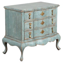Antique Small Rococo Chest of Drawers Painted Blue, Denmark, Circa 1770-1800