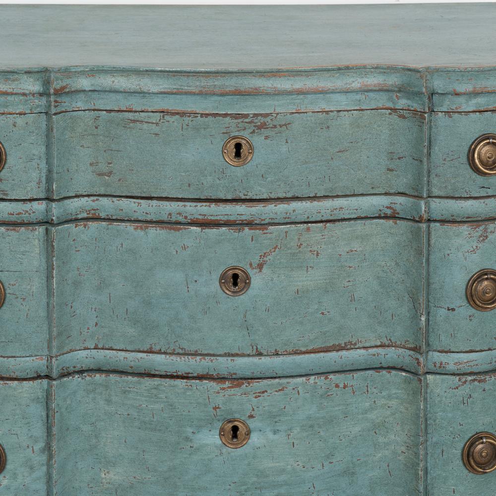 Antique Small Rococo Chest of Four Drawers Painted Blue, Denmark, Circa 1820-40 1