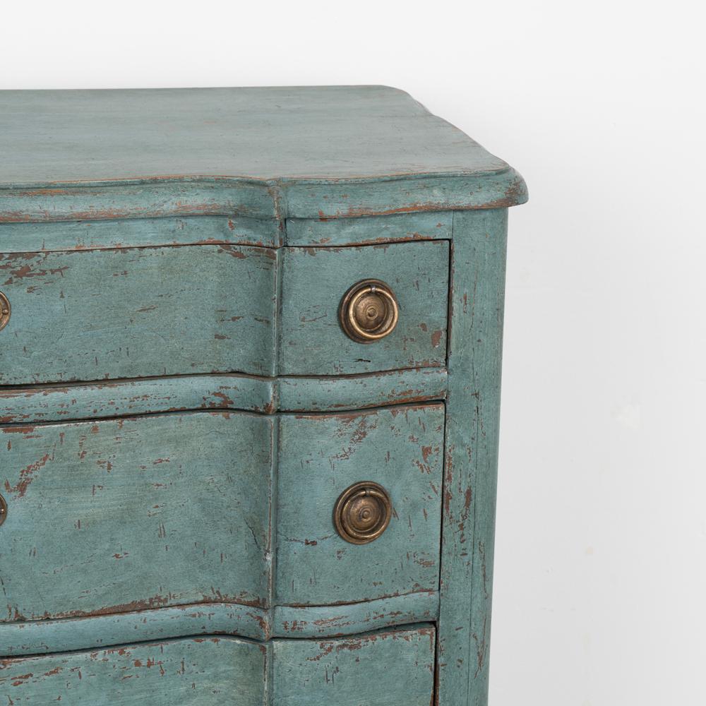 Antique Small Rococo Chest of Four Drawers Painted Blue, Denmark, Circa 1820-40 3