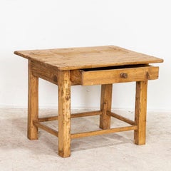 Antique Small Rustic Pine Side Table with Drawer