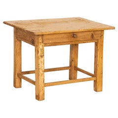 Antique Small Rustic Pine Side Table with Drawer
