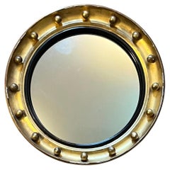 Antique Small Scale English Regency Bullseye Convex Gilt Wood Mirror, Circa 1825