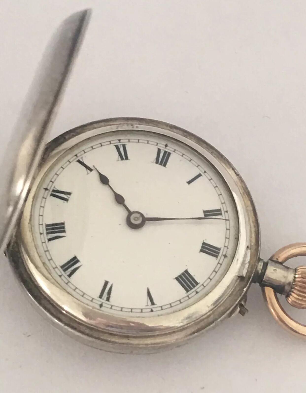 Antique Small Silver Half Hunter Pocket Watch For Sale 5