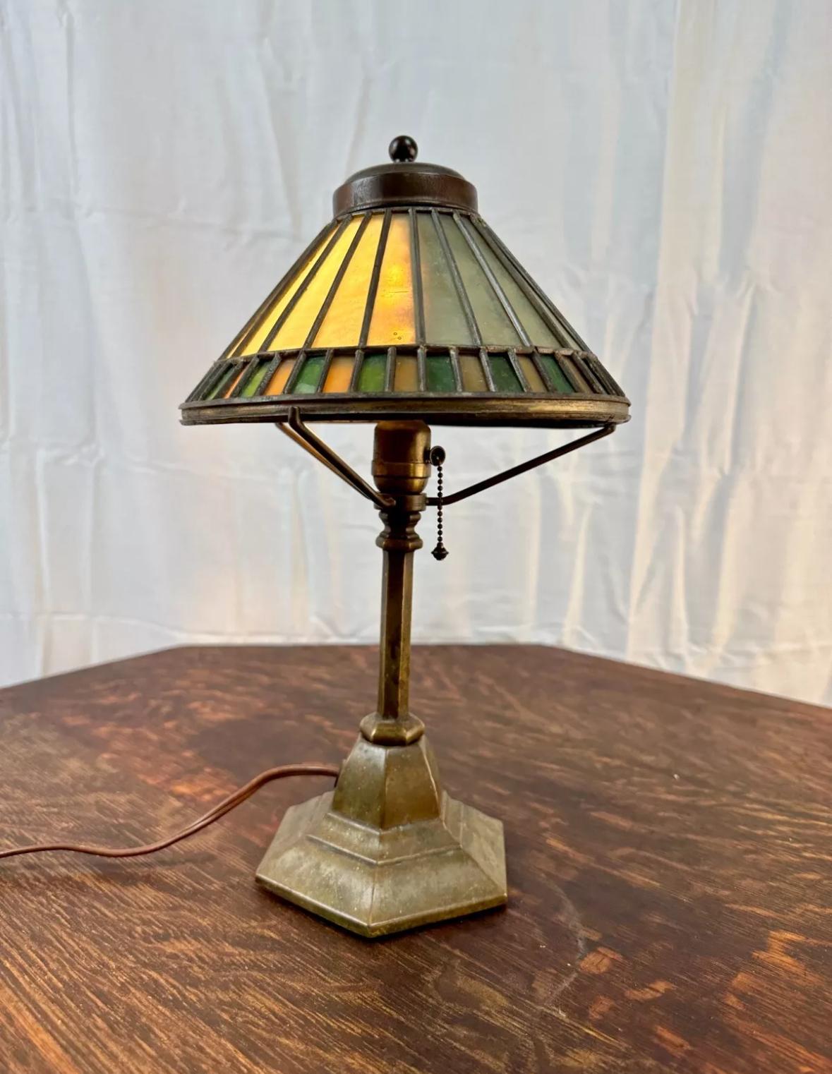 Antique Small Table Lamp w/ Leaded Glass, Stickley-Roycroft era - W6090  SALE! 4