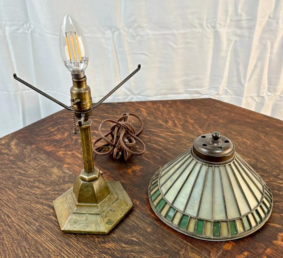 Antique Small Table Lamp w/ Leaded Glass, Stickley-Roycroft era - W6090  SALE! 5
