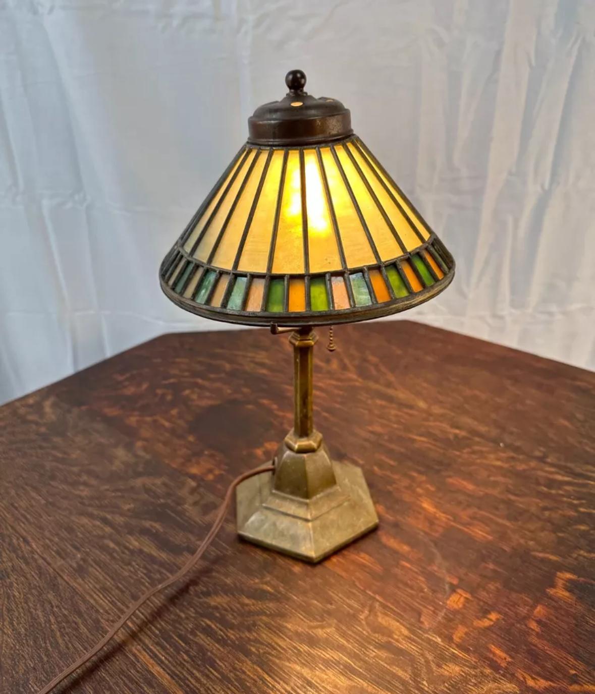 Antique Small Table Lamp w/ Leaded Glass, Stickley-Roycroft era - W6090  SALE! 6