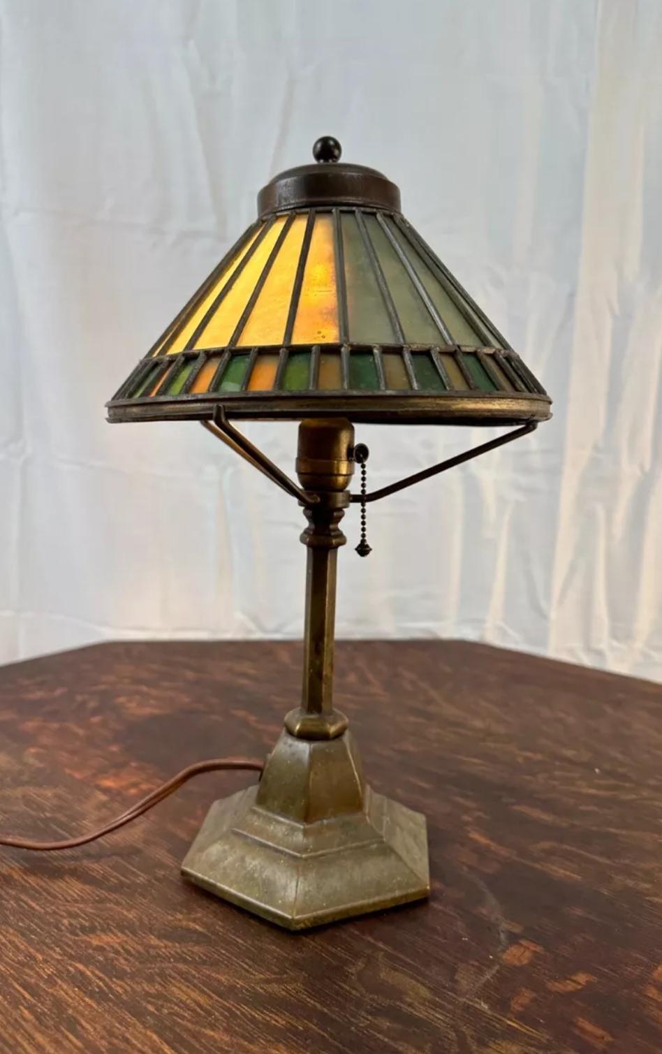 Antique Small Table Lamp w/ Leaded Glass, Stickley-Roycroft era - W6090  SALE! 7