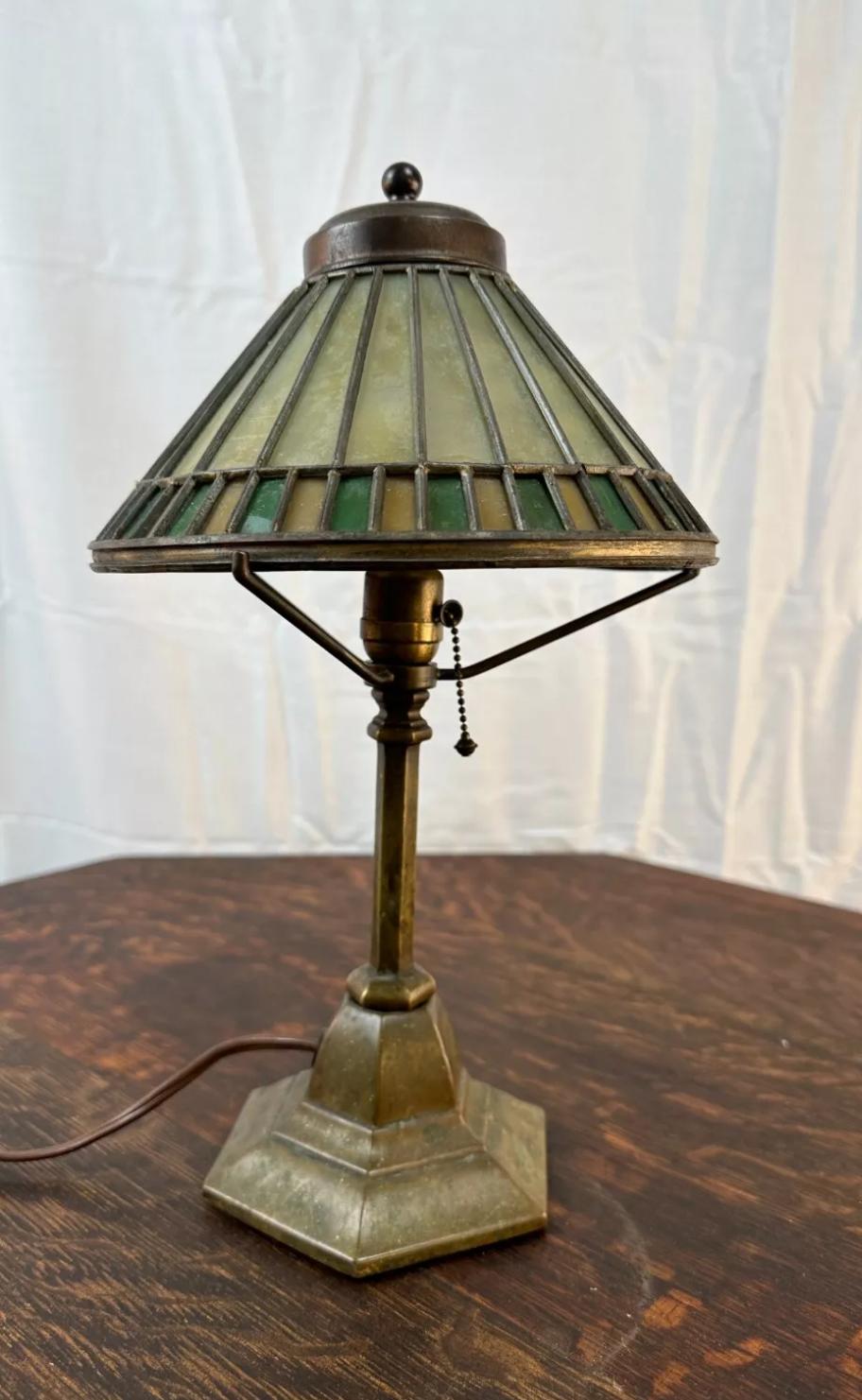 Antique Small Table Lamp w/ Leaded Glass, Stickley-Roycroft era - W6090  SALE! 8