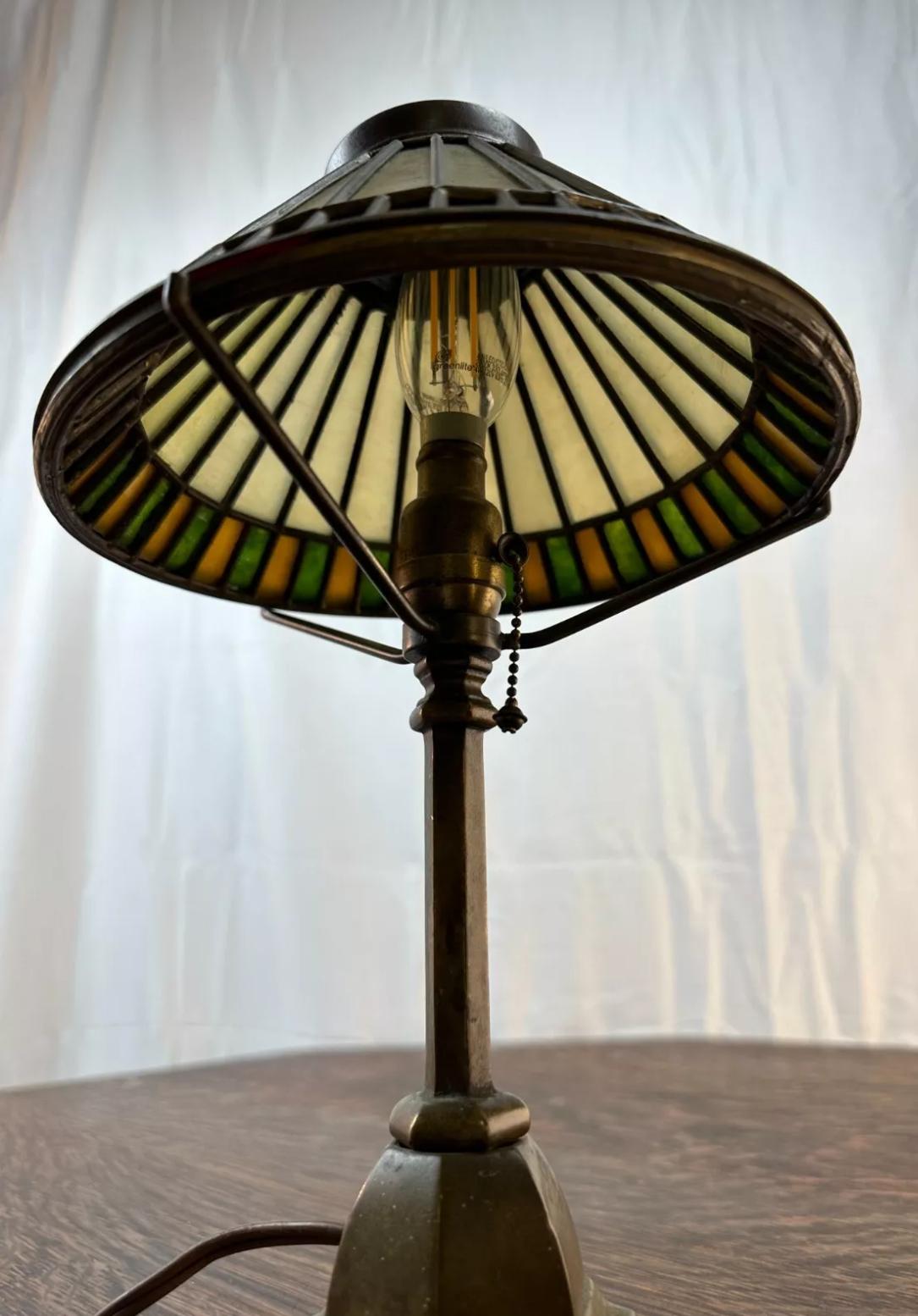 Arts and Crafts Antique Small Table Lamp w/ Leaded Glass, Stickley-Roycroft era - W6090  SALE!