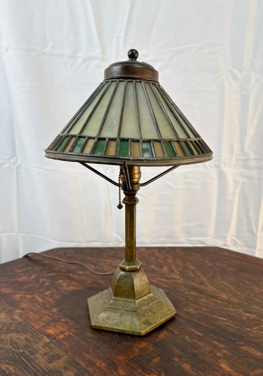20th Century Antique Small Table Lamp w/ Leaded Glass, Stickley-Roycroft era - W6090  SALE!