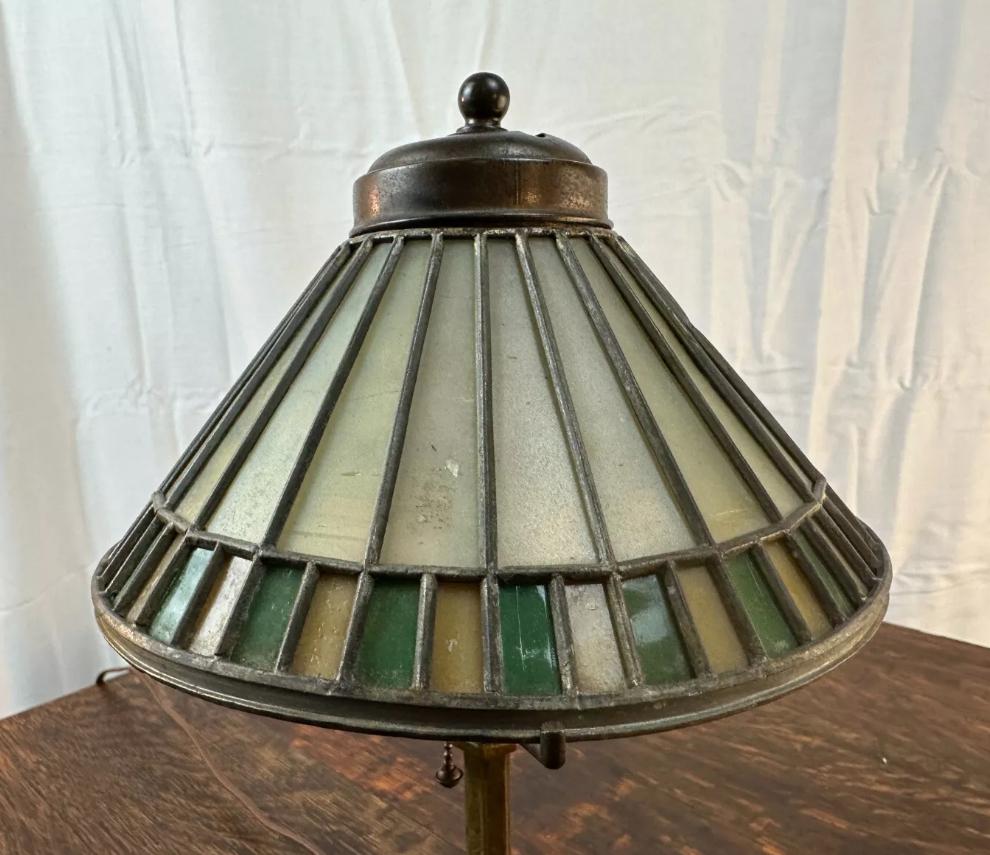 Antique Small Table Lamp w/ Leaded Glass, Stickley-Roycroft era - W6090  SALE! 2
