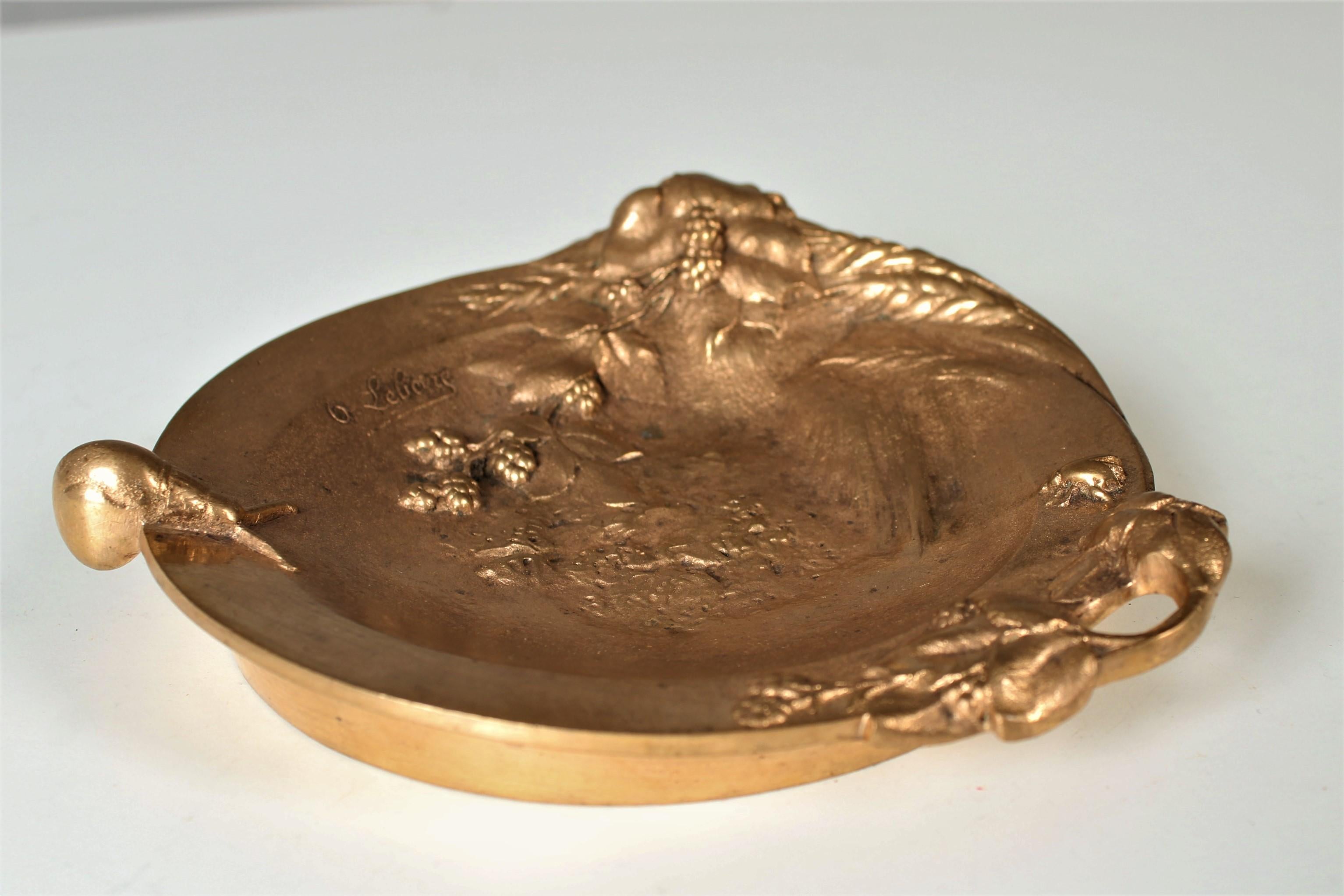 Gold Antique Small Tray, Signed Octave Georges Lelievre, Gilded Bronze For Sale