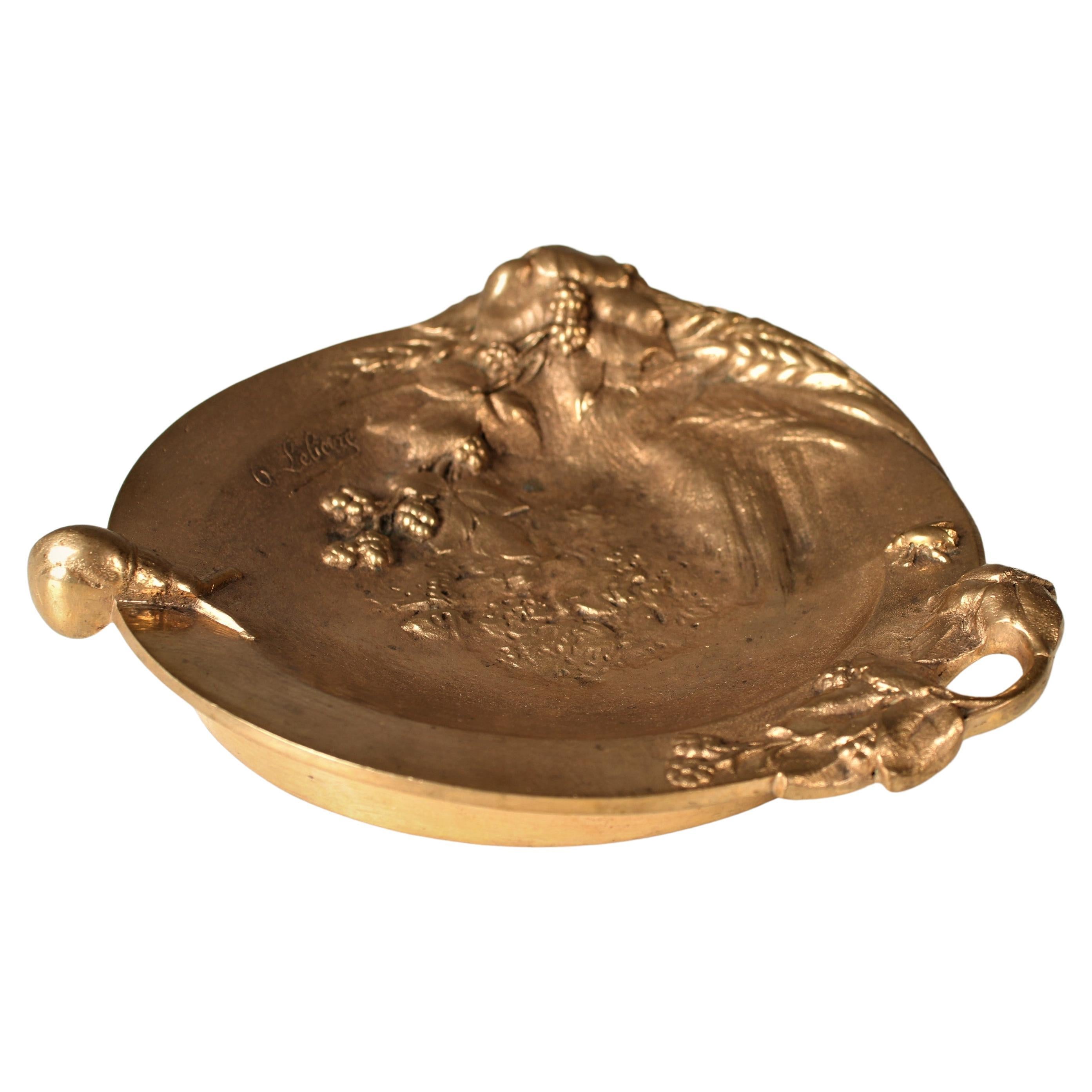 Antique Small Tray, Signed Octave Georges Lelievre, Gilded Bronze For Sale