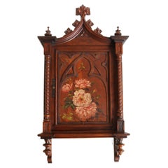 Used Small Wall Cabinet Gothic Revival Hand-Carved Oak Painted Twist Church