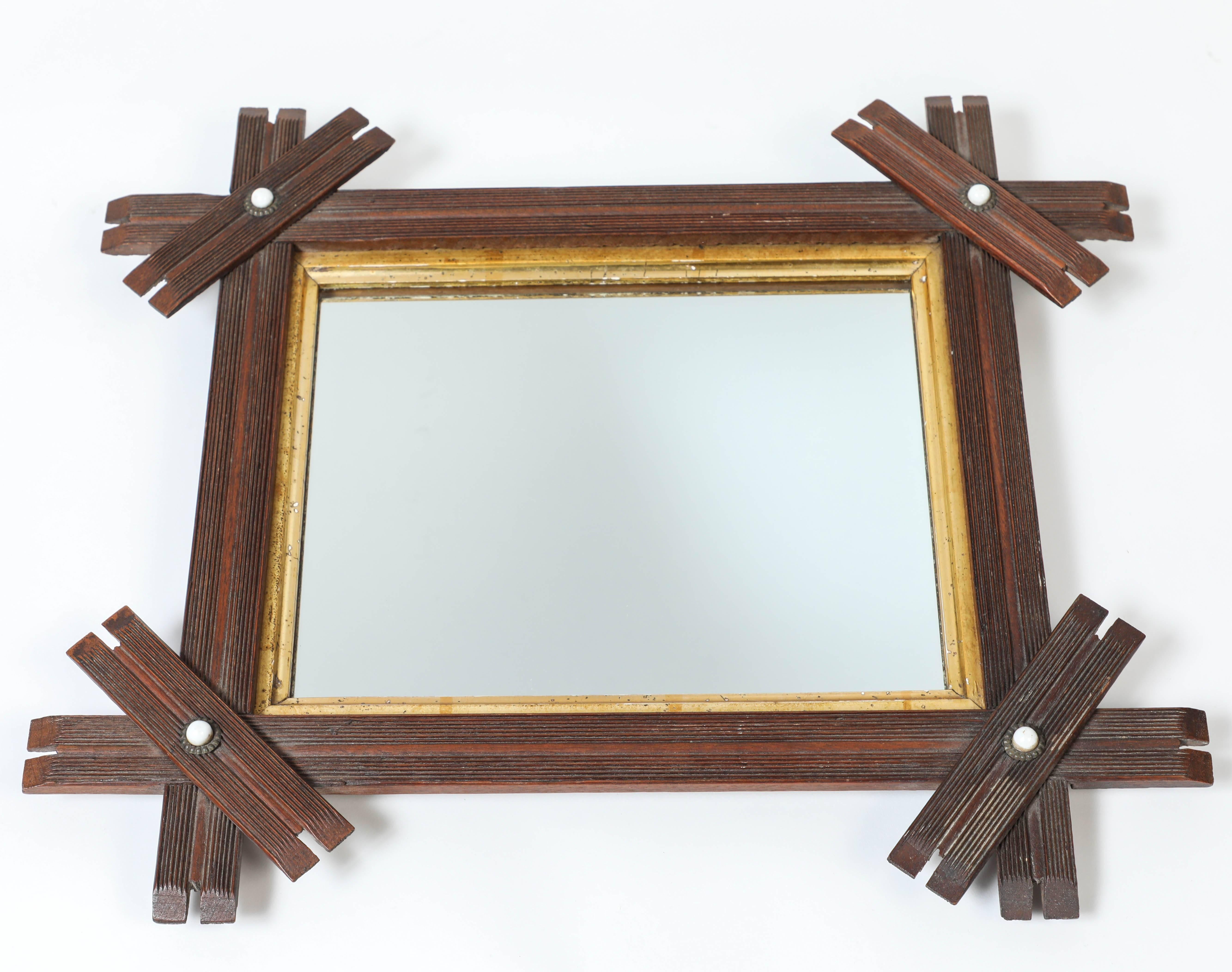 Antique Small Wood Mirror 2