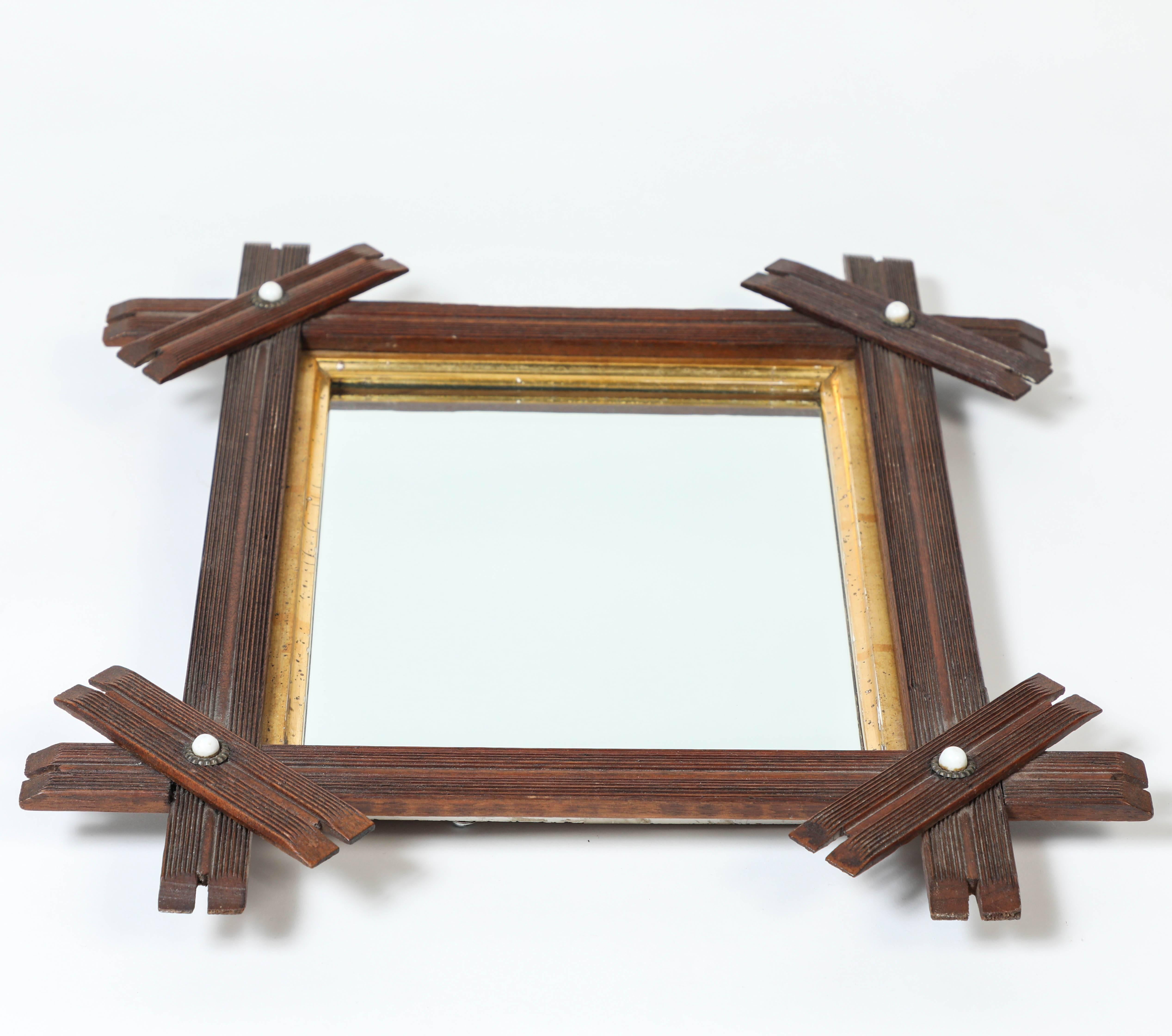 Antique Small Wood Mirror 3