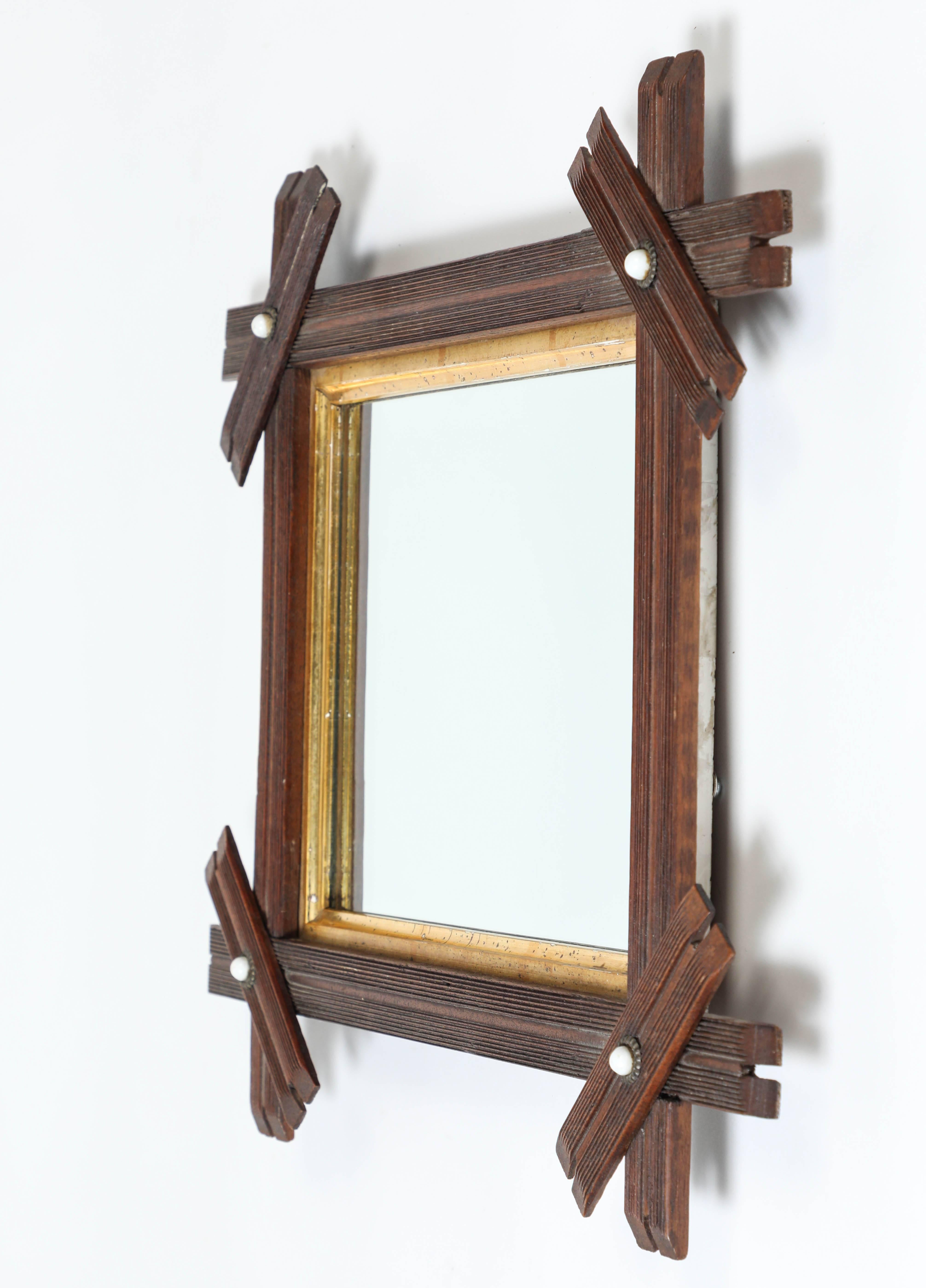Antique Small Wood Mirror 4