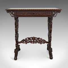 Antique Small Writing Desk, Asian, Rosewood, Side, Lamp, Table, Victorian, 1850