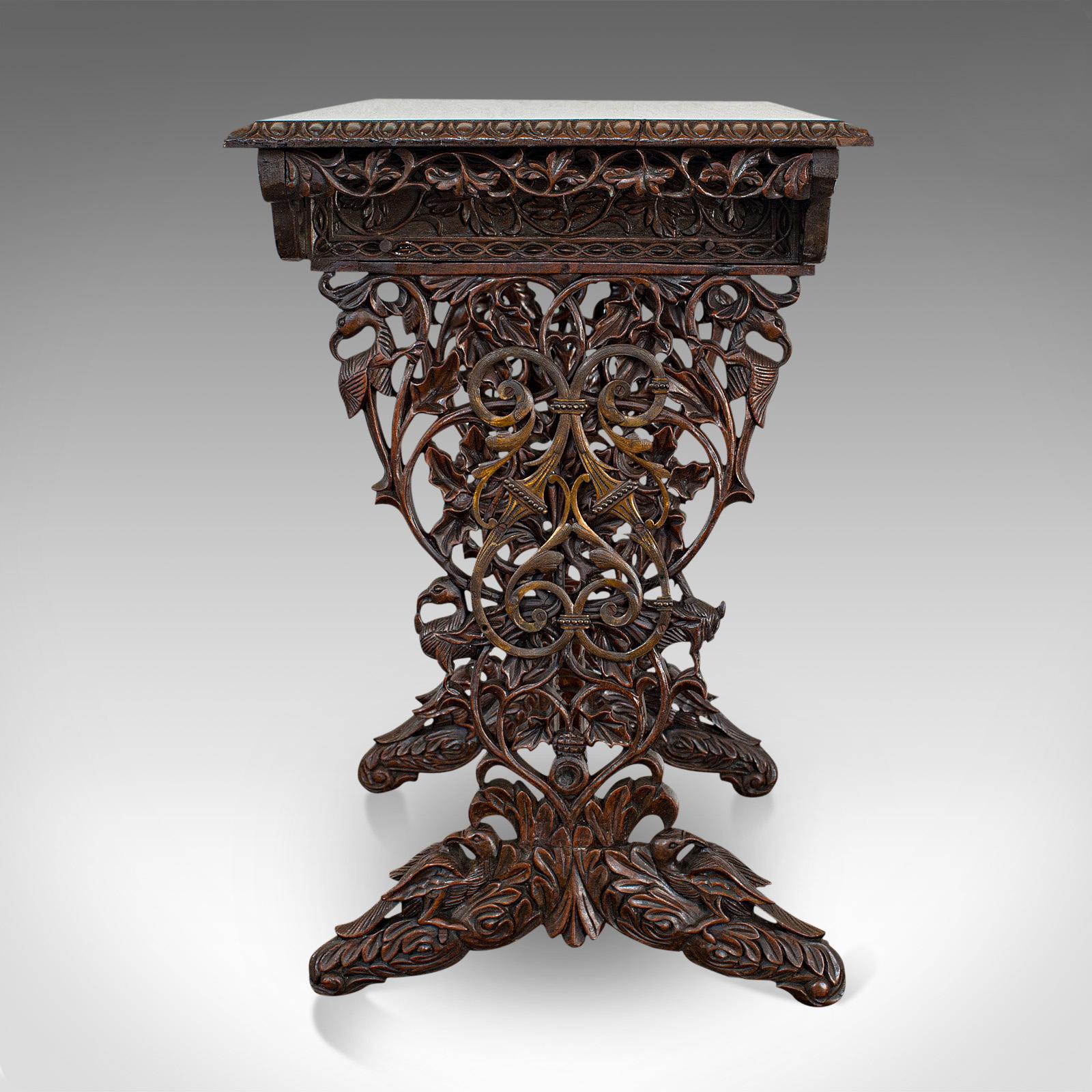 Early Victorian Antique Small Writing Desk, Asian, Rosewood, Side, Lamp, Table, Victorian, 1850