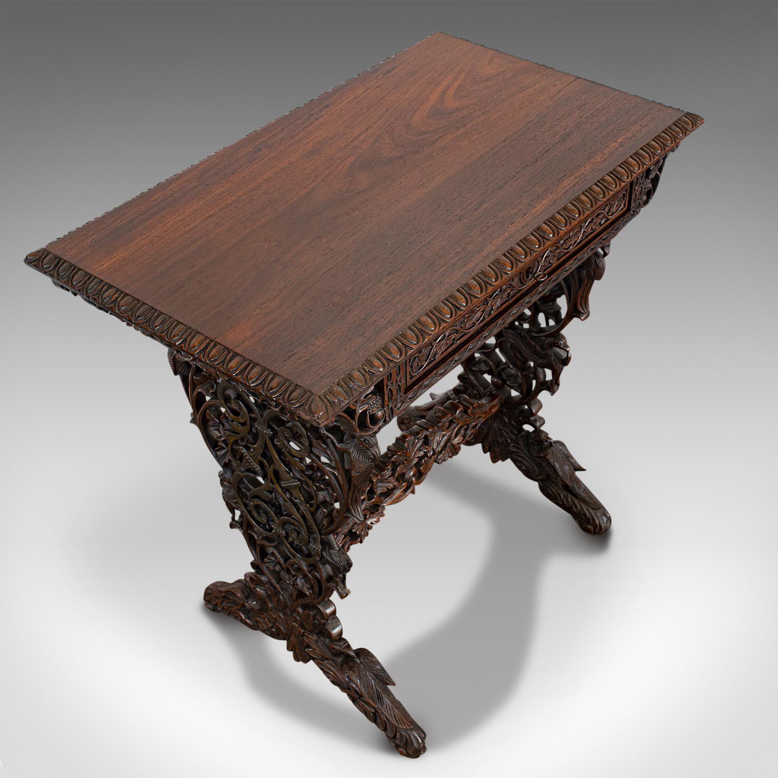 Antique Small Writing Desk, Asian, Rosewood, Side, Lamp, Table, Victorian, 1850 In Good Condition In Hele, Devon, GB