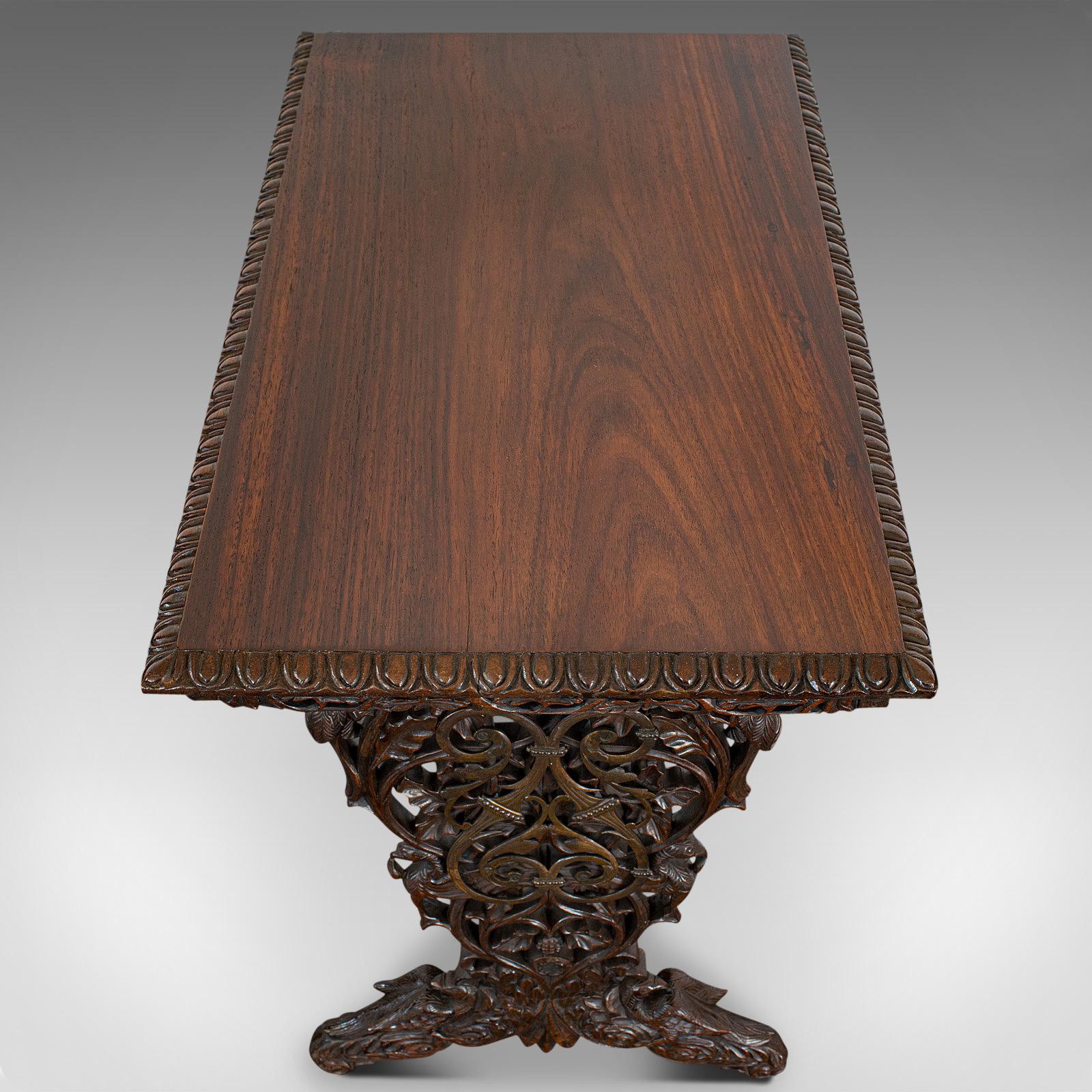 19th Century Antique Small Writing Desk, Asian, Rosewood, Side, Lamp, Table, Victorian, 1850